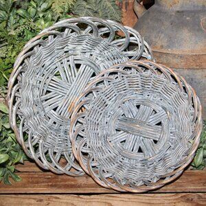 NEW Large Shabby Blue Gray Washed French Farmhouse Wicker Nesting Dish Baskets